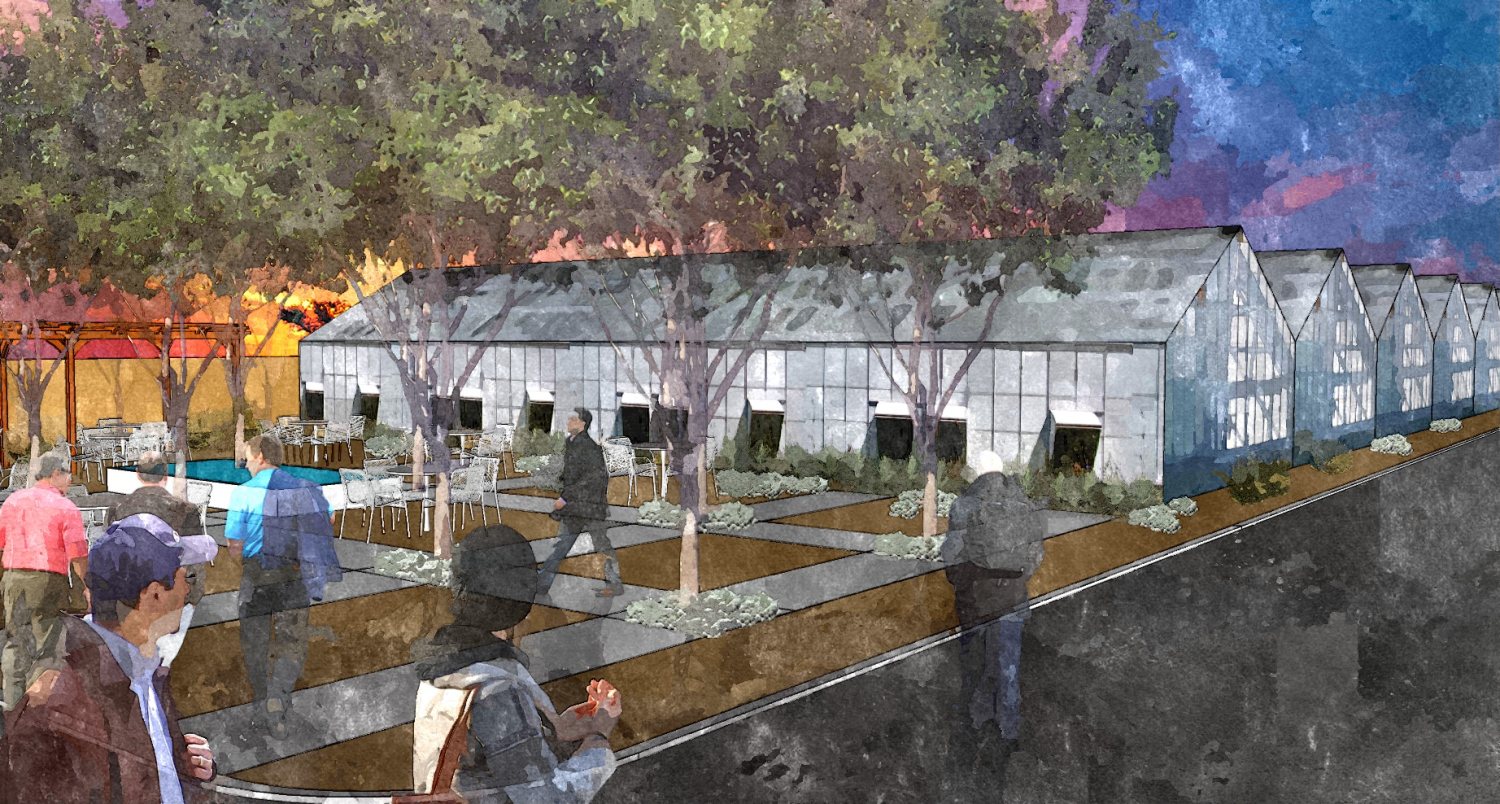 Illustrated greenhouse concept from Quincea’s master plan