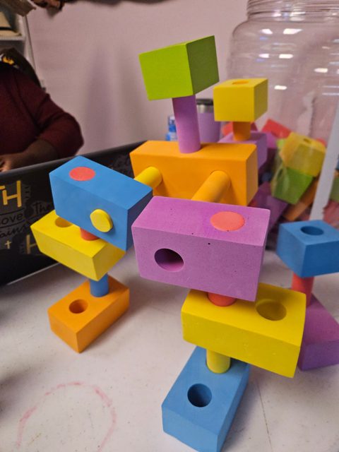 Colorful blocks arranged into a sculpture