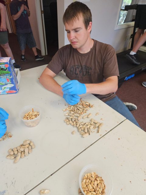 Preparing ingredients at the table