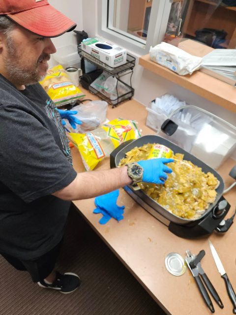 Adding ingredients to the pan