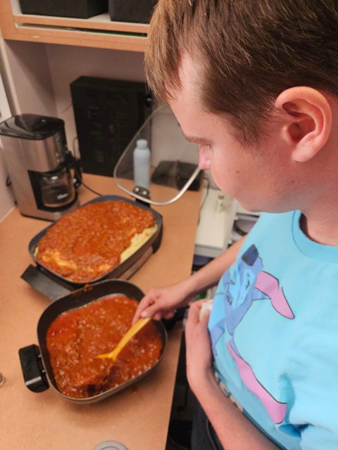 Stirring a meal in the kitchen