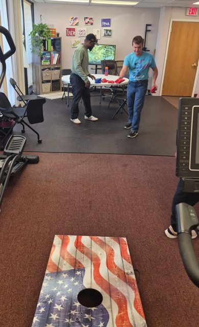 A game of indoor cornhole